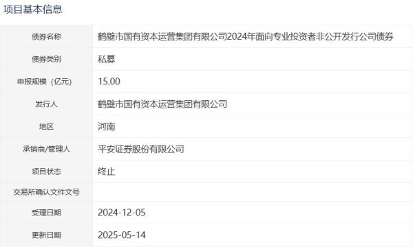 炒股配资平台官方网 鹤壁国资集团15亿元公司债终止审核